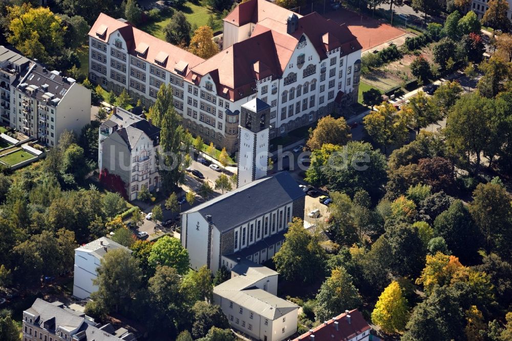 Luftbild Chemnitz - Kirchengebäude der Kreuzkirche Chemnitz - Kassberg im Bundesland Sachsen