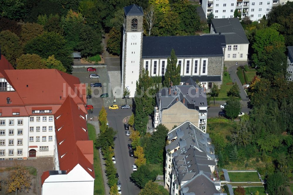 Luftaufnahme Chemnitz - Kirchengebäude der Kreuzkirche Chemnitz - Kassberg im Bundesland Sachsen