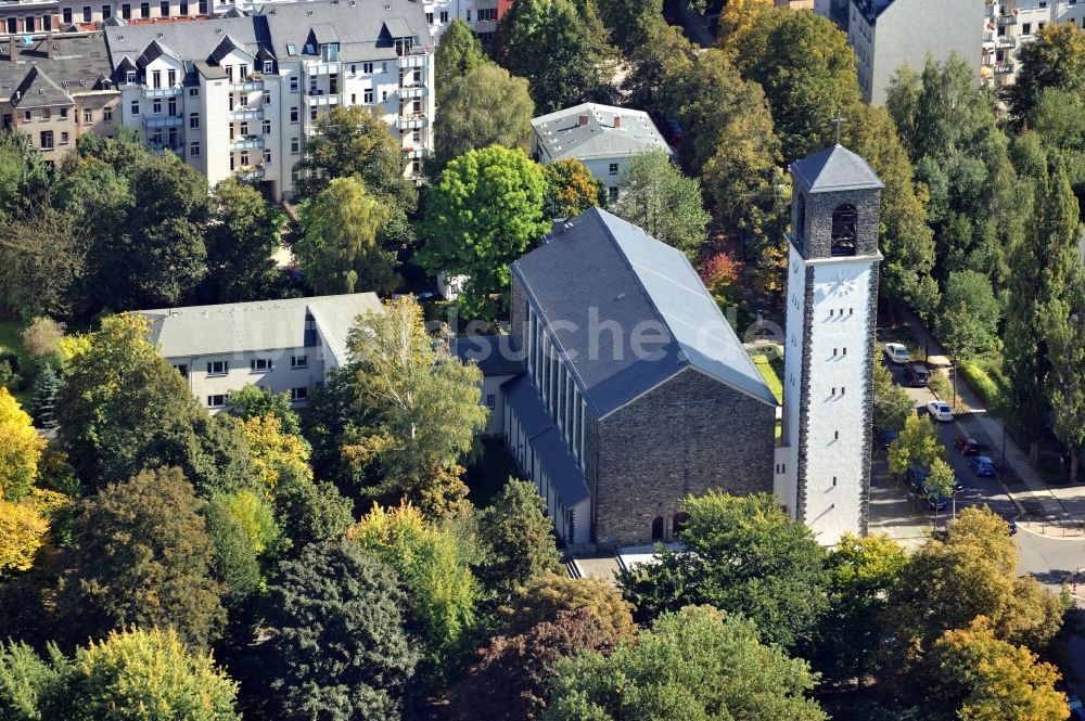 Chemnitz aus der Vogelperspektive: Kirchengebäude der Kreuzkirche Chemnitz - Kassberg im Bundesland Sachsen