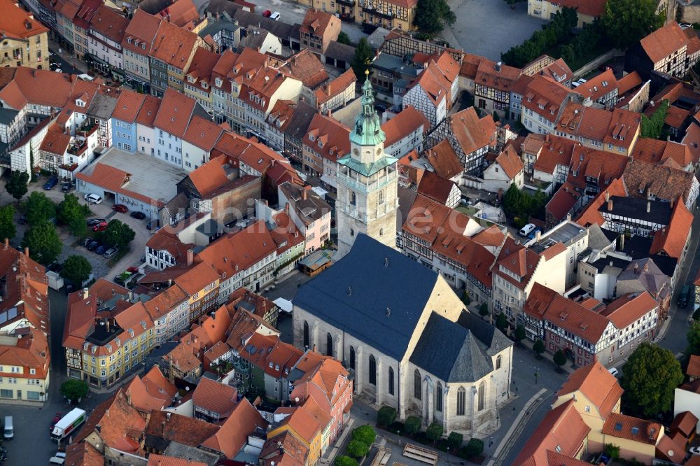 Luftbild Bad Langensalza - Kirchengebäude Marktkirche im Altstadt- Zentrum in Bad Langensalza im Bundesland Thüringen