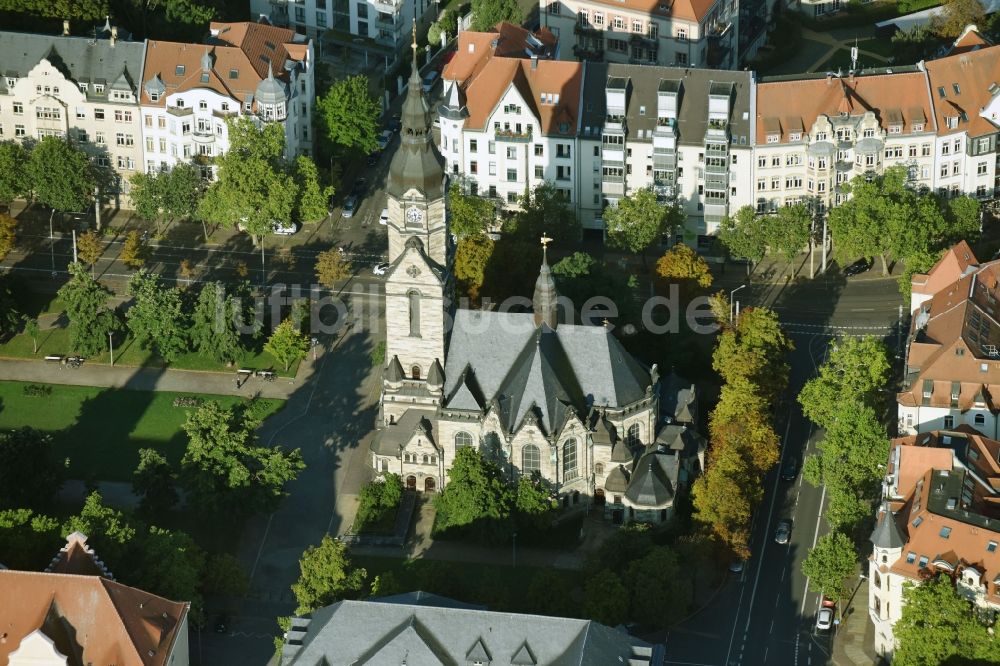 Luftaufnahme Leipzig - Kirchengebäude der Michaeliskirche am Nordplatz in Leipzig im Bundesland Sachsen, Deutschland