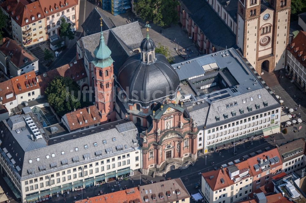 Luftbild Würzburg - Kirchengebäude des Neumünster im Altstadt- Zentrum in Würzburg im Bundesland Bayern, Deutschland