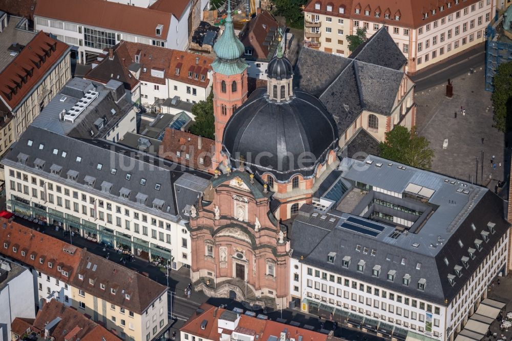 Luftbild Würzburg - Kirchengebäude des Neumünster im Altstadt- Zentrum in Würzburg im Bundesland Bayern, Deutschland