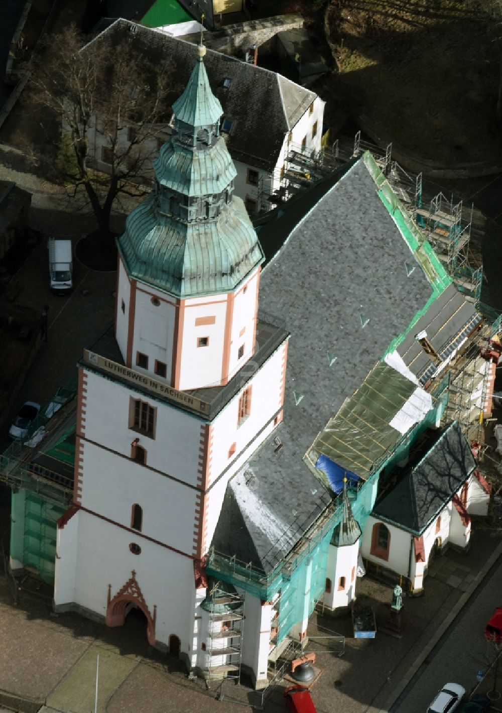 Luftbild Döbeln - Kirchengebäude der St. Nikolai in Döbeln im Bundesland Sachsen