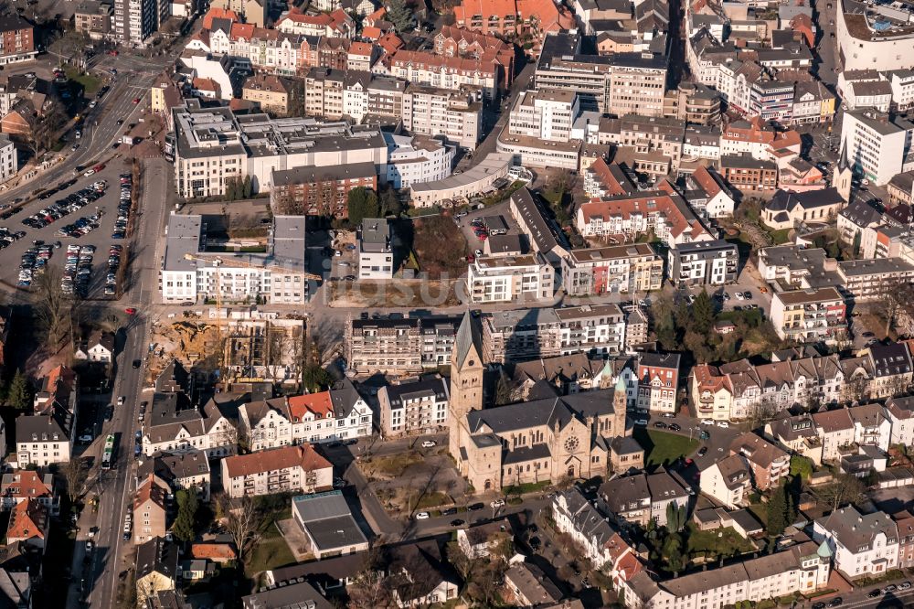 Recklinghausen aus der Vogelperspektive: Kirchengebäude St. Paulus Kirche in Recklinghausen im Bundesland Nordrhein-Westfalen, Deutschland