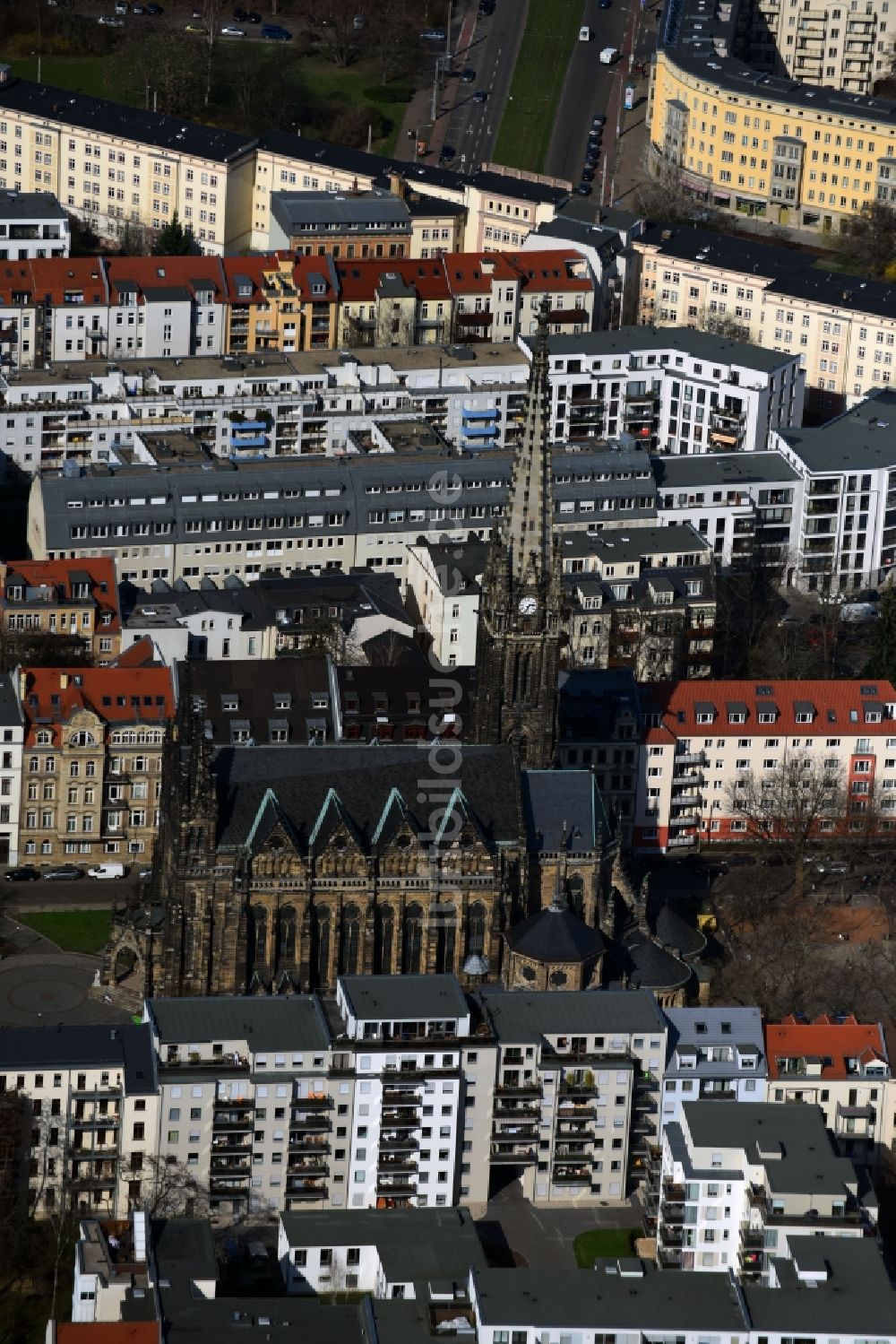 Luftbild Leipzig - Kirchengebäude der Peterskirche an der Schletterstraße im Ortsteil Zentrum-Süd in Leipzig im Bundesland Sachsen