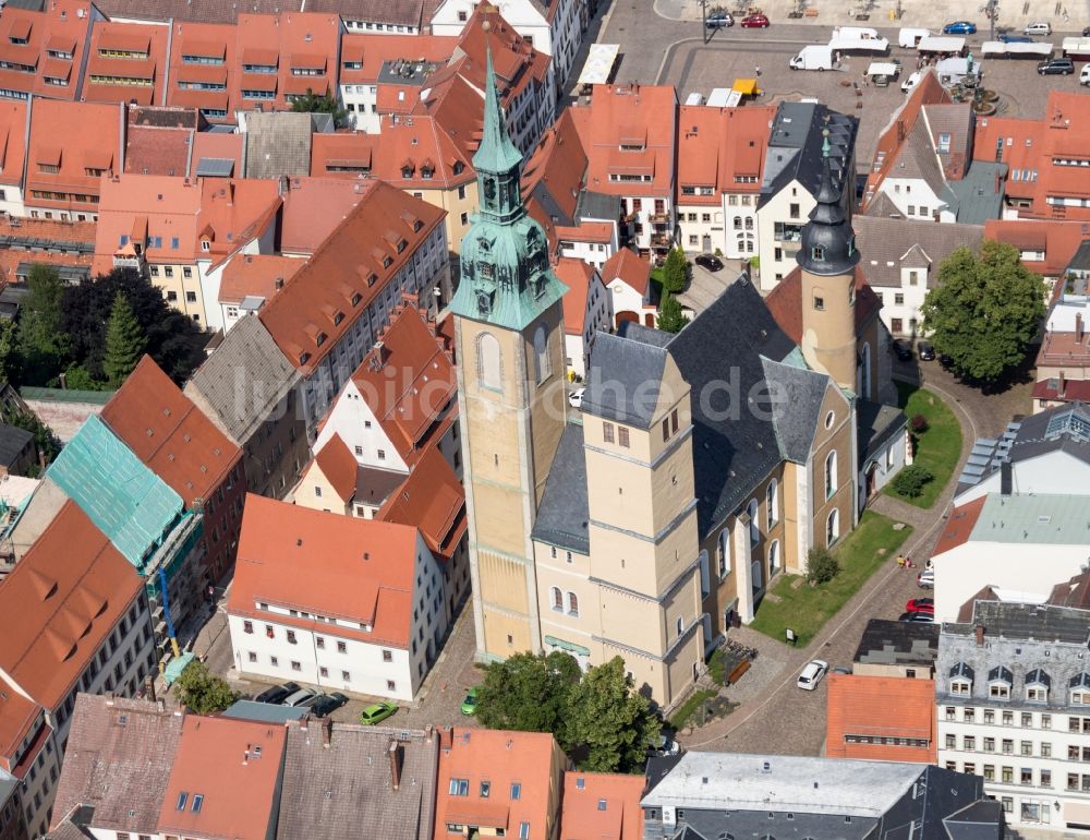 Luftbild Freiberg - Kirchengebäude der St. Petri Kirche in Freiberg im Bundesland Sachsen, Deutschland