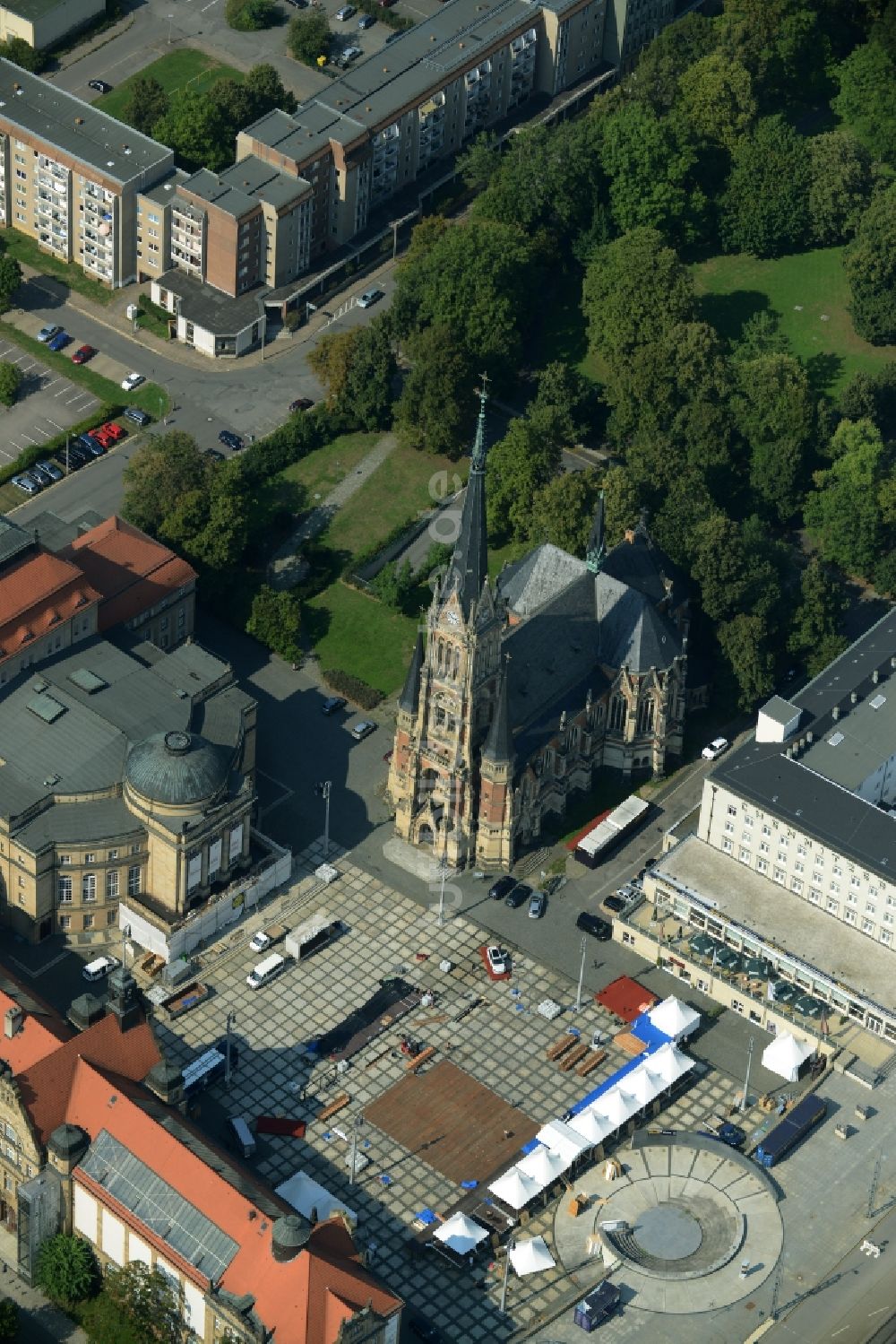 Luftbild Chemnitz - Kirchengebäude St. Petrikirche im Altstadt- Zentrum in Chemnitz im Bundesland Sachsen