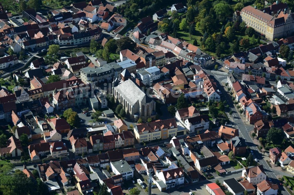 Luftbild Dingelstädt - Kirchengebäude an der Pfarrgasse im Altstadt- Zentrum in Dingelstädt im Bundesland Thüringen