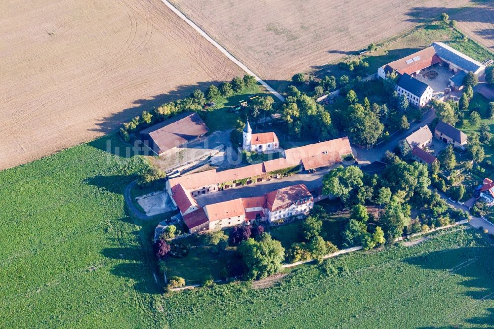 Luftaufnahme Quirnheim - Kirchengebäude der Protestantischen Martinskirche in Quirnheim im Bundesland Rheinland-Pfalz, Deutschland