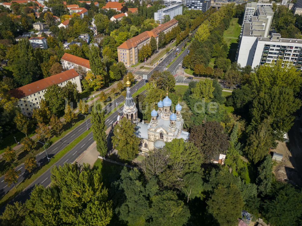 Dresden aus der Vogelperspektive: Kirchengebäude Russisch-Orthodoxe Kirche in Dresden im Bundesland Sachsen, Deutschland