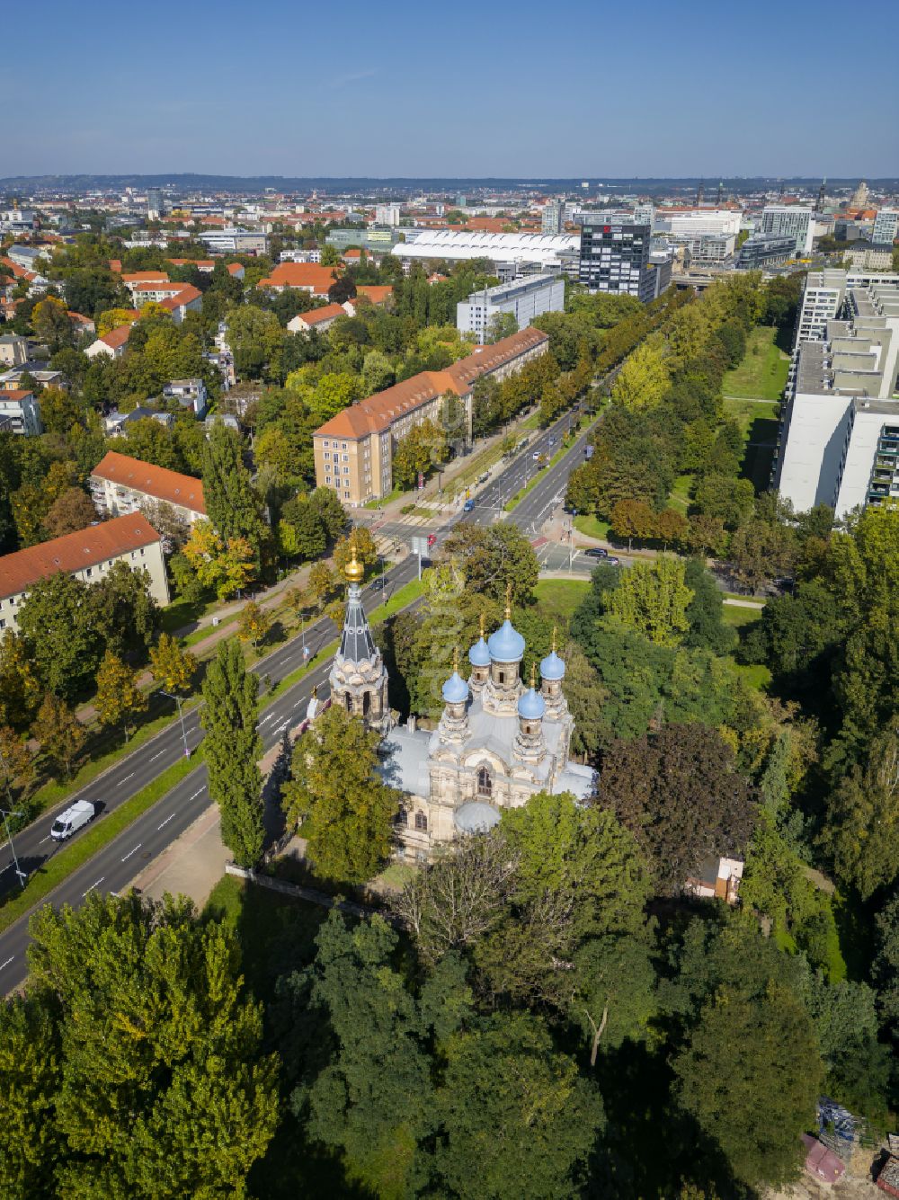 Luftbild Dresden - Kirchengebäude Russisch-Orthodoxe Kirche in Dresden im Bundesland Sachsen, Deutschland