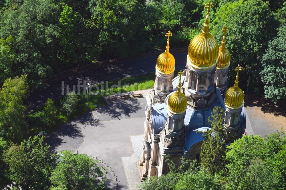 Luftbild Wiesbaden - Kirchengebäude der Russisch-Orthodoxe Kirche in Wiesbaden im Bundesland Hessen, Deutschland