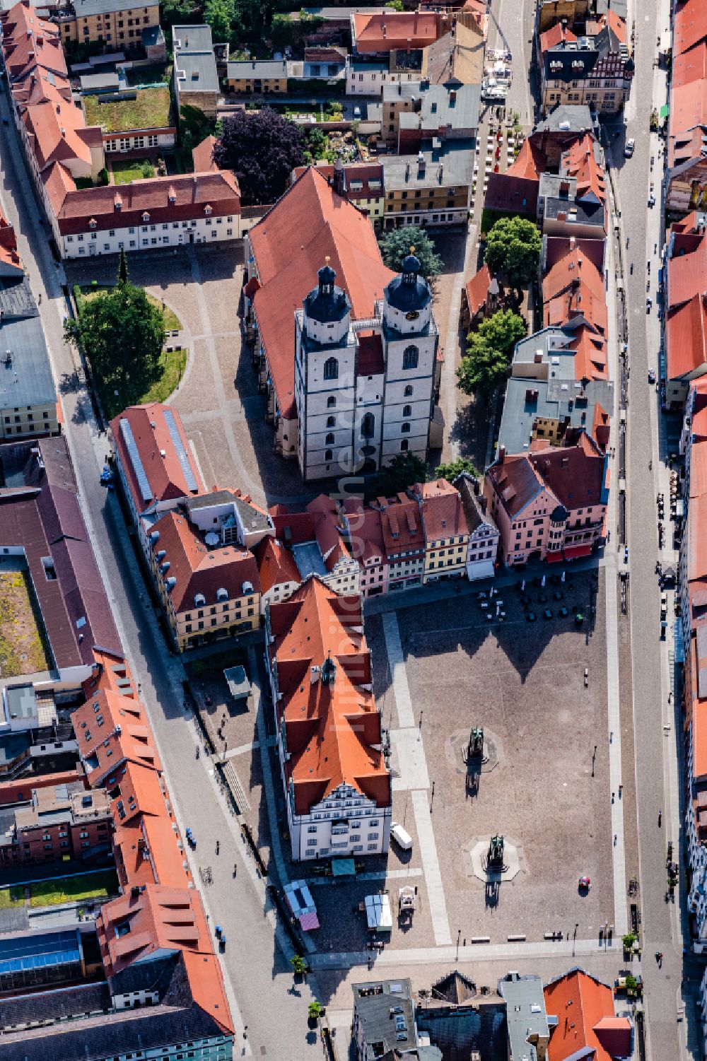 Luftaufnahme Lutherstadt Wittenberg - Kirchengebäude Stadtkirche St. Marien zu Wittenberg in Lutherstadt Wittenberg im Bundesland Sachsen-Anhalt, Deutschland