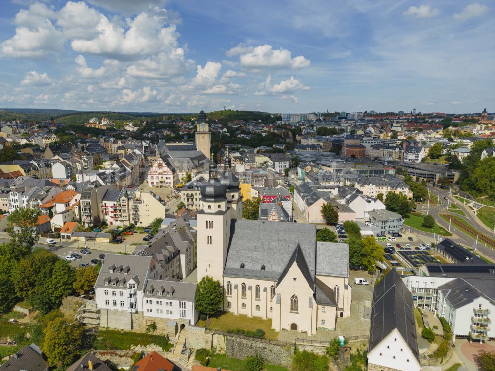 Plauen aus der Vogelperspektive: Kirchengebäude St.Johannis in Plauen im Bundesland Sachsen, Deutschland