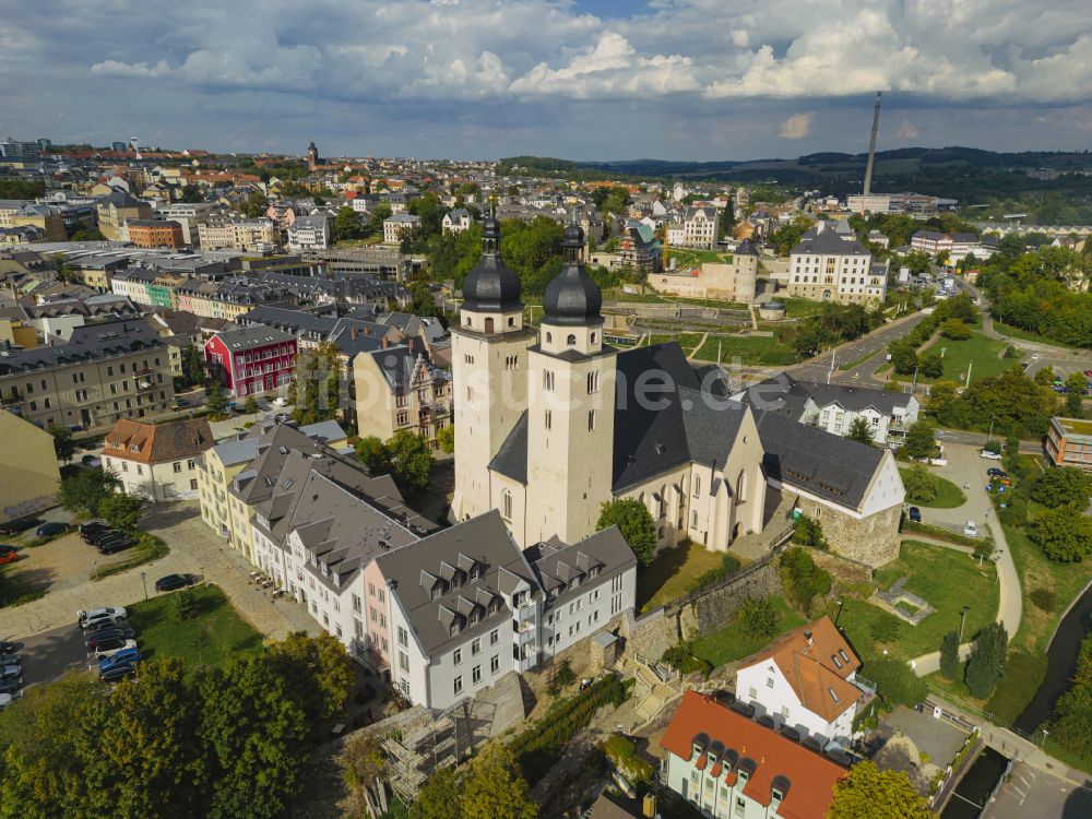 Plauen aus der Vogelperspektive: Kirchengebäude St.Johannis in Plauen im Bundesland Sachsen, Deutschland