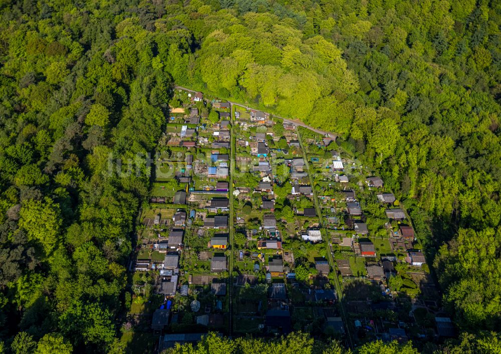 Wetter (Ruhr) von oben - Kleingartenanlagen am Harkortberg in Wetter (Ruhr) im Bundesland Nordrhein-Westfalen, Deutschland