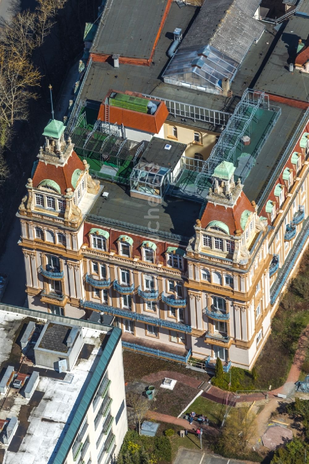 Luftaufnahme Bad Wildungen - Klinikgelände des Krankenhauses Asklepios Fachklinik Fürstenhof in Bad Wildungen im Bundesland Hessen, Deutschland