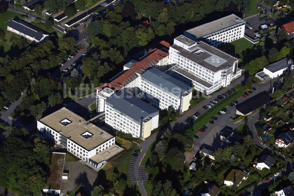 Aue von oben - Klinikgelände des Krankenhauses HELIOS Klinikum Aue in Aue im Bundesland Sachsen