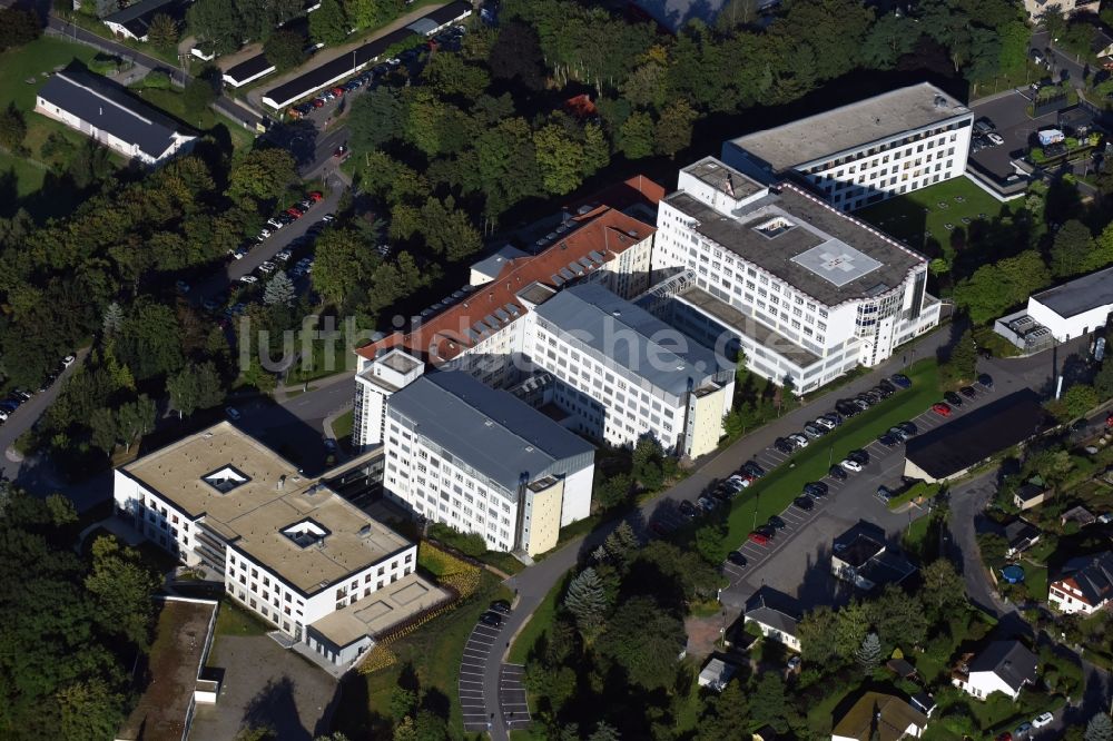 Aue aus der Vogelperspektive: Klinikgelände des Krankenhauses HELIOS Klinikum Aue in Aue im Bundesland Sachsen