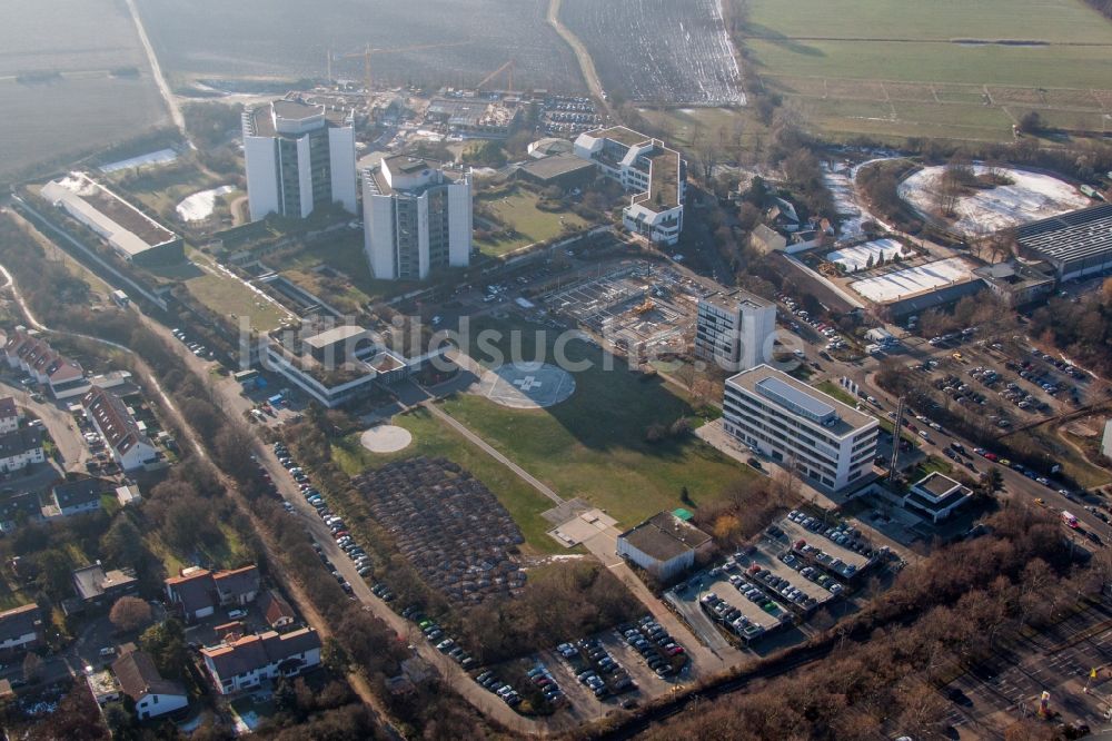 Ludwigshafen am Rhein von oben - Klinikgelände des Krankenhauses BG Klinik Ludwigshafen in Ludwigshafen am Rhein im Bundesland Rheinland-Pfalz