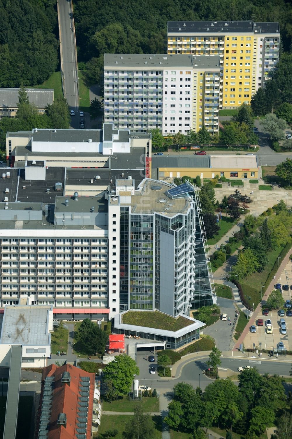 Chemnitz von oben - Klinikgelände des Krankenhauses Klinikum Chemnitz gGmbH in Chemnitz im Bundesland Sachsen