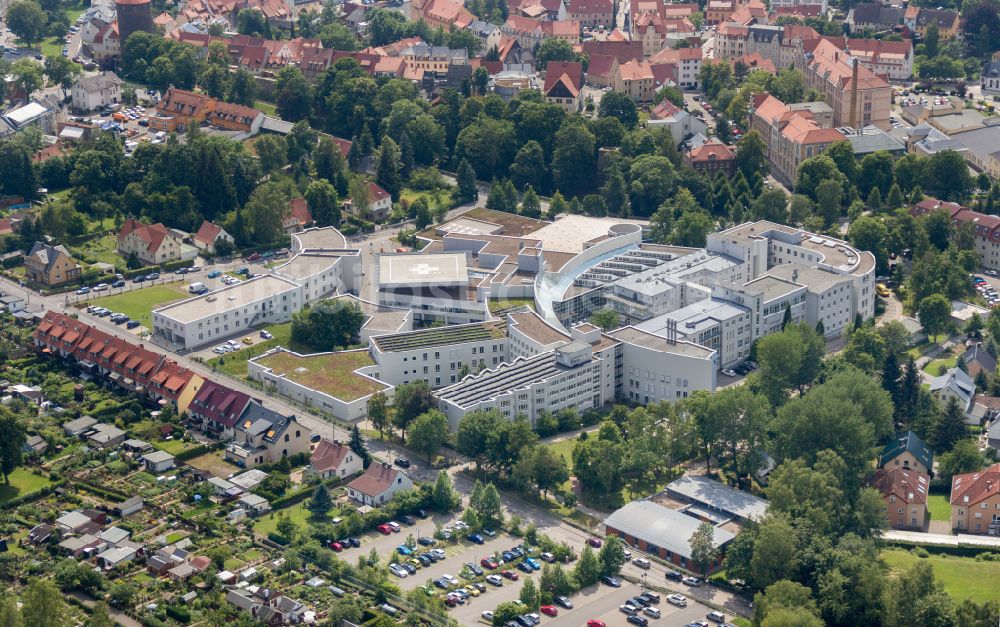 Freiberg aus der Vogelperspektive: Klinikgelände des Krankenhauses Kreiskrankenhaus Freiberg gGmbH in Freiberg im Bundesland Sachsen, Deutschland