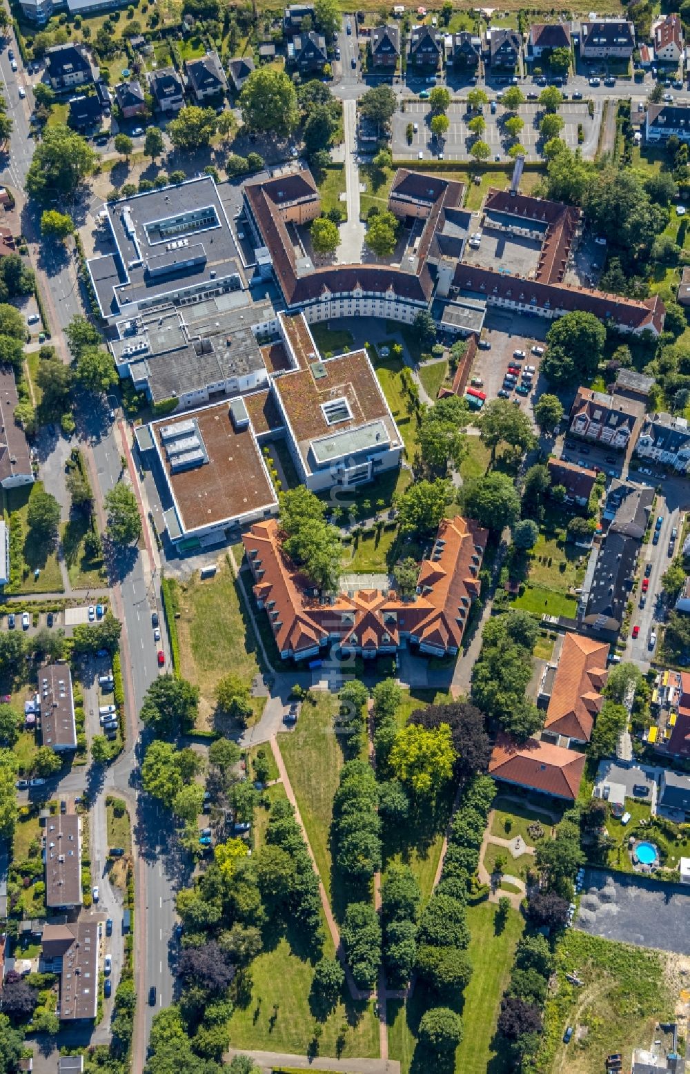 Luftaufnahme Hamm - Klinikgelände des Krankenhauses St. Marien-Hospital Hamm in Hamm im Bundesland Nordrhein-Westfalen, Deutschland