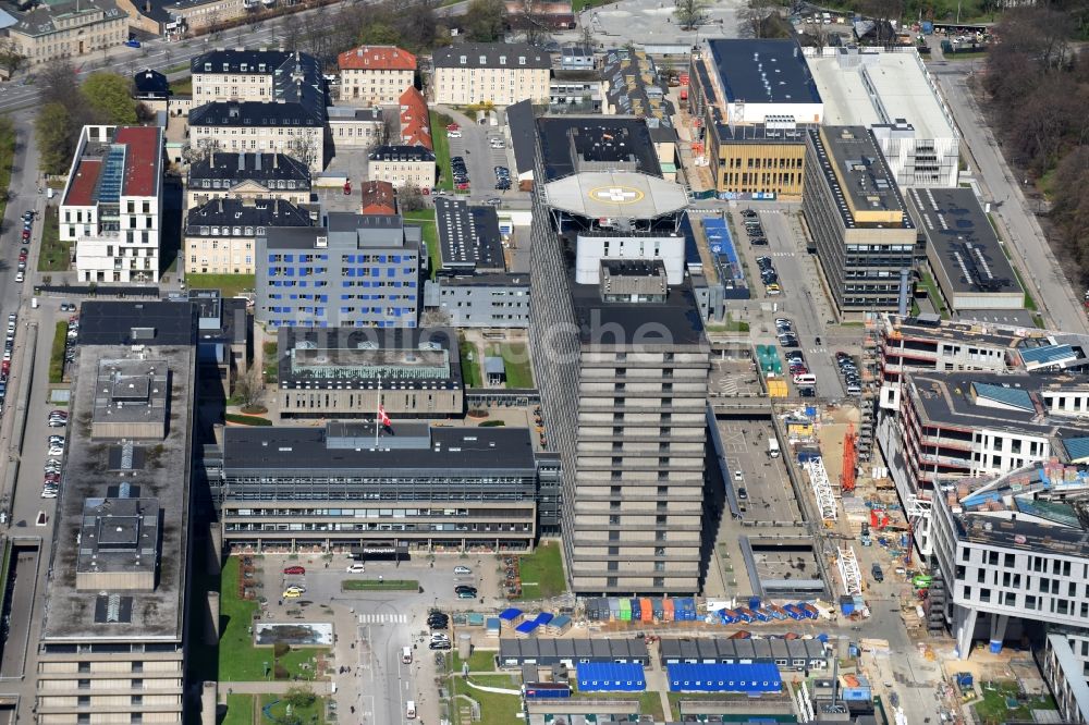 Kopenhagen von oben - Klinikgelände des Krankenhauses Rigshospitalet am Blegdamsvej in Kopenhagen in Dänemark