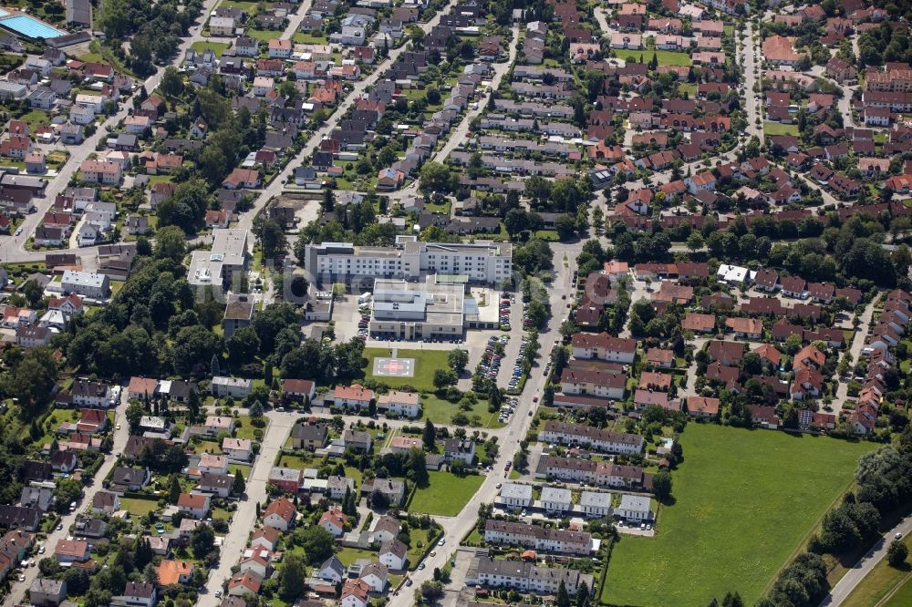 Schwabmünchen von oben - Klinikgelände des Krankenhauses Wertachkliniken in Schwabmünchen im Bundesland Bayern, Deutschland