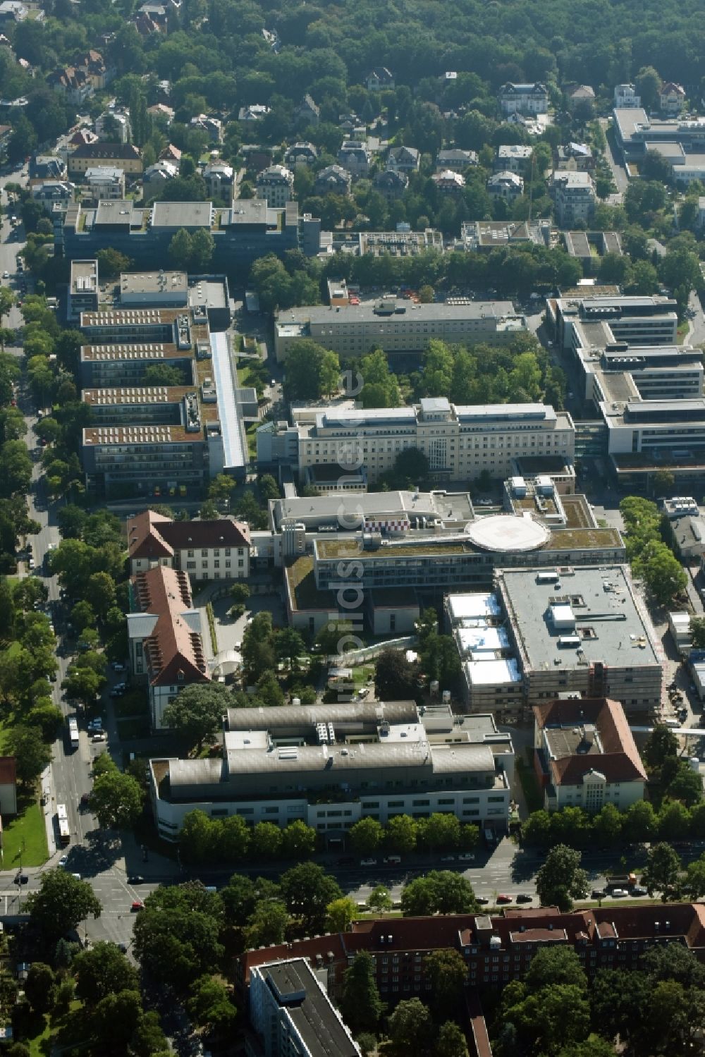 Dresden von oben - Klinikgelände des Universitätsklinikums Carl Gustav Carus Dresden in Dresden im Bundesland Sachsen