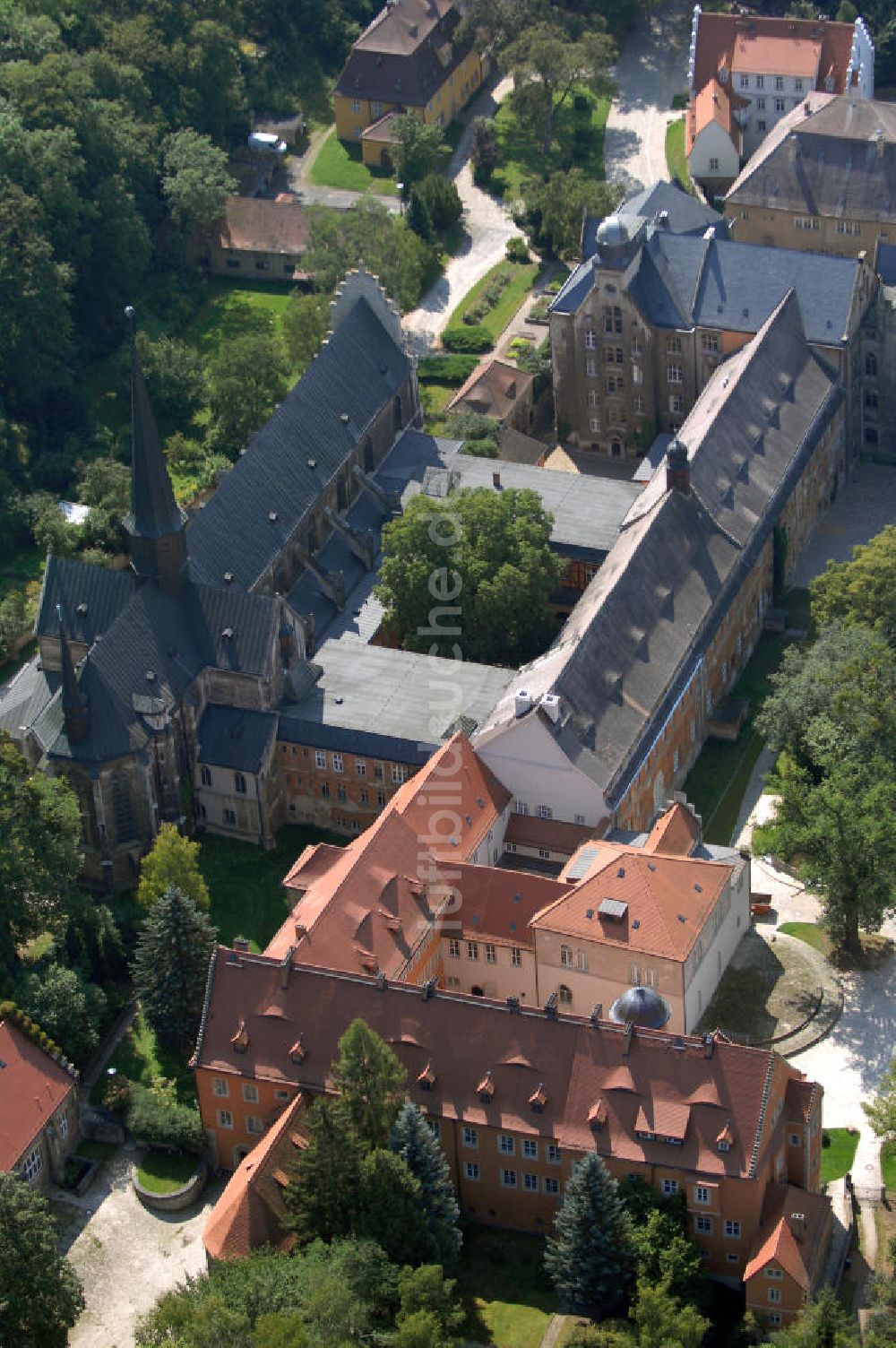 Schulpforte aus der Vogelperspektive: Klosterkirche und Zisterzienserkloster in Schulpforte