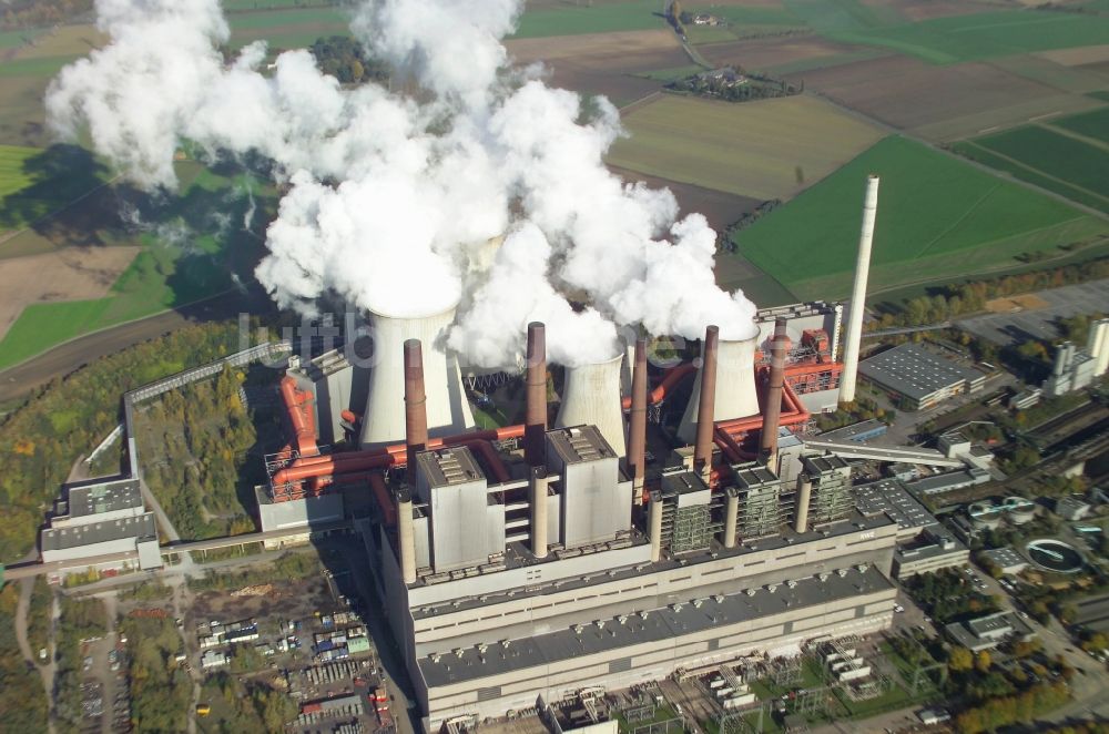 Bergheim von oben - Kohle- Kraftwerksanlagen des RWE Power AG Kraftwerk Niederaußem in Bergheim im Bundesland Nordrhein-Westfalen, Deutschland