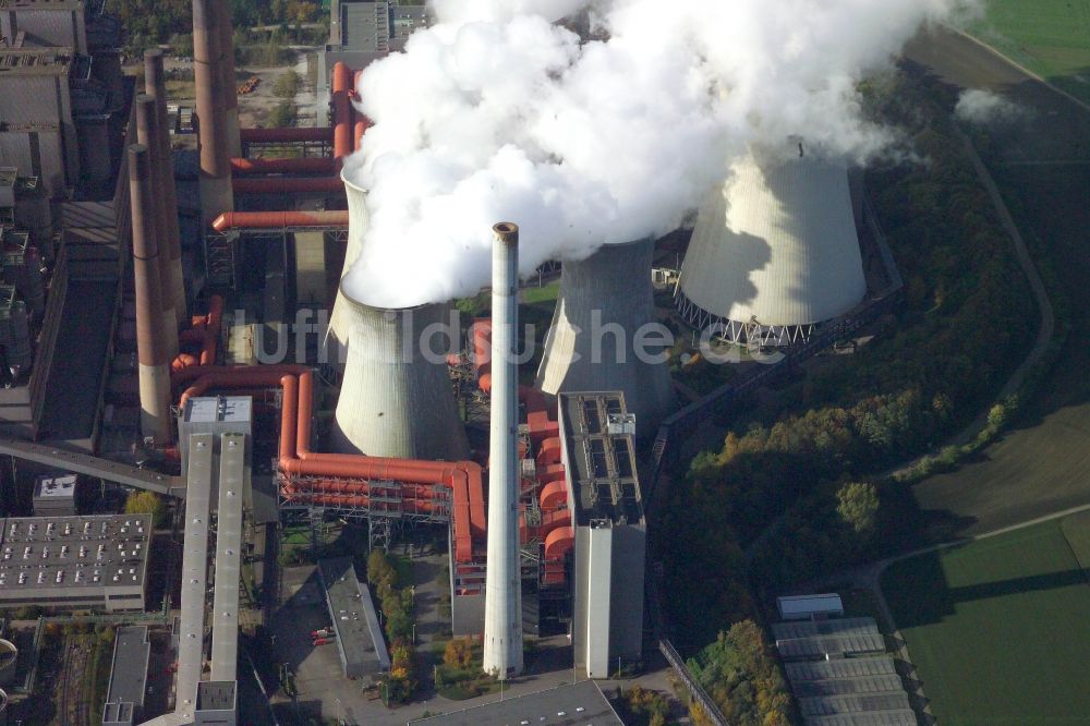 Luftaufnahme Bergheim - Kohle- Kraftwerksanlagen des RWE Power AG Kraftwerk Niederaußem in Bergheim im Bundesland Nordrhein-Westfalen, Deutschland