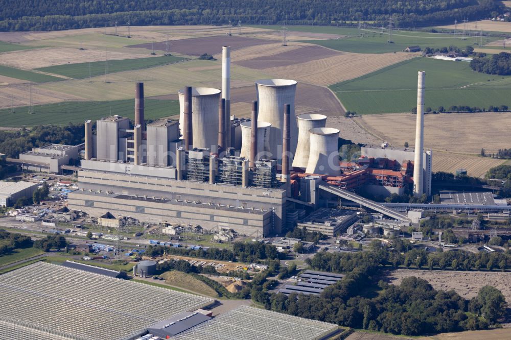 Niederaußem von oben - Kohle- Kraftwerksanlagen des RWE Power AG Kraftwerk Niederaußem in Bergheim im Bundesland Nordrhein-Westfalen, Deutschland