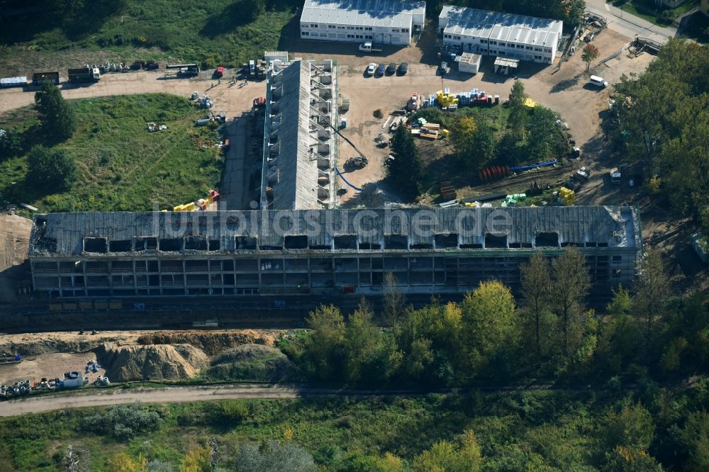 Luftbild Bernau - Konversions- Baustelle Gebäudekomplex am ehemaligen Militär- Heeresbekleidungsamt in Bernau im Bundesland Brandenburg, Deutschland