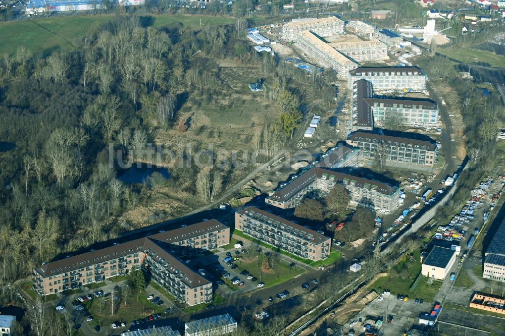 Luftbild Bernau - Konversions- Baustelle Gebäudekomplex am ehemaligen Militär- Heeresbekleidungsamt in Bernau im Bundesland Brandenburg, Deutschland