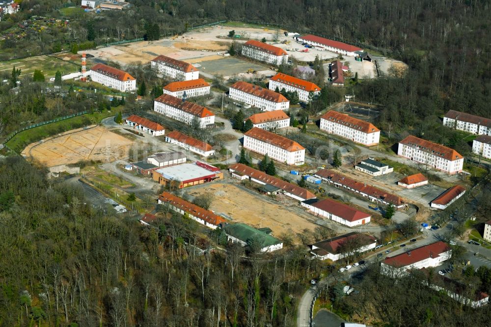 Darmstadt aus der Vogelperspektive: Konversions- Baustelle Gebäudekomplex der ehemaligen Militär- Kaserne in Darmstadt im Bundesland Hessen, Deutschland