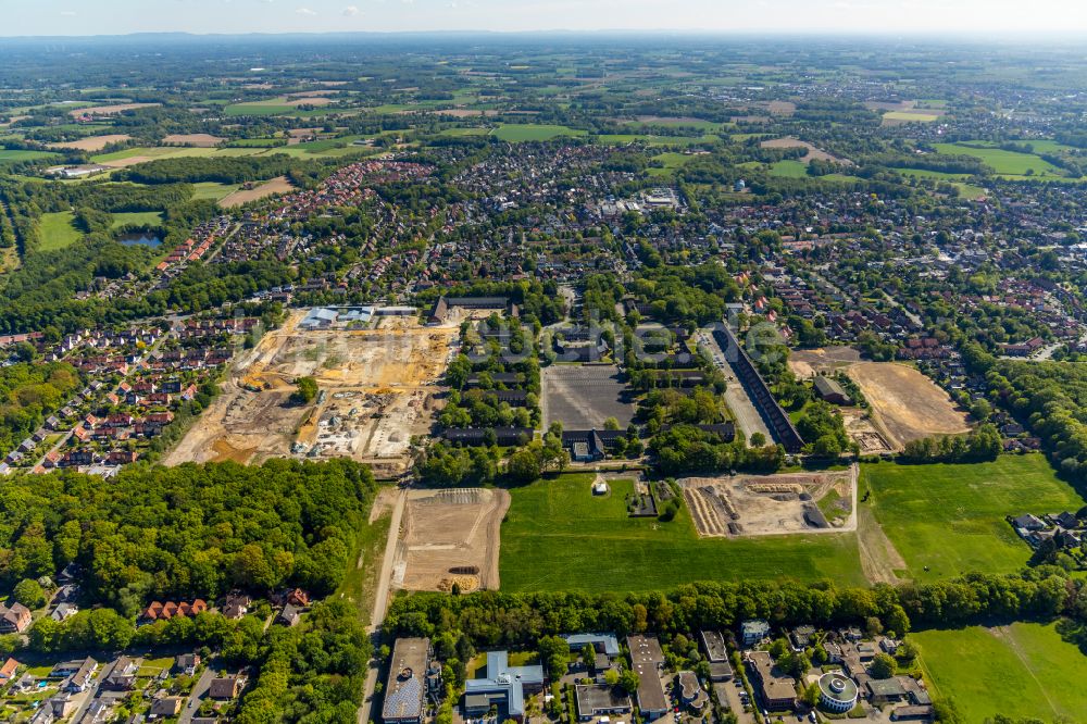 Münster aus der Vogelperspektive: Konversions- Baustelle Gebäudekomplex der ehemaligen Militär- Kaserne im Ortsteil Wolbeck in Münster im Bundesland Nordrhein-Westfalen, Deutschland