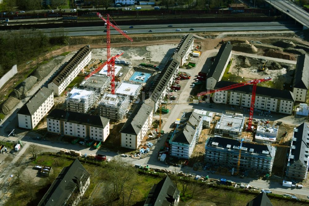 Luftbild Hanau - Konversions- Baustelle Gebäudekomplex der ehemaligen Militär- Kaserne im Ortsteil Wolfgang in Hanau im Bundesland Hessen, Deutschland