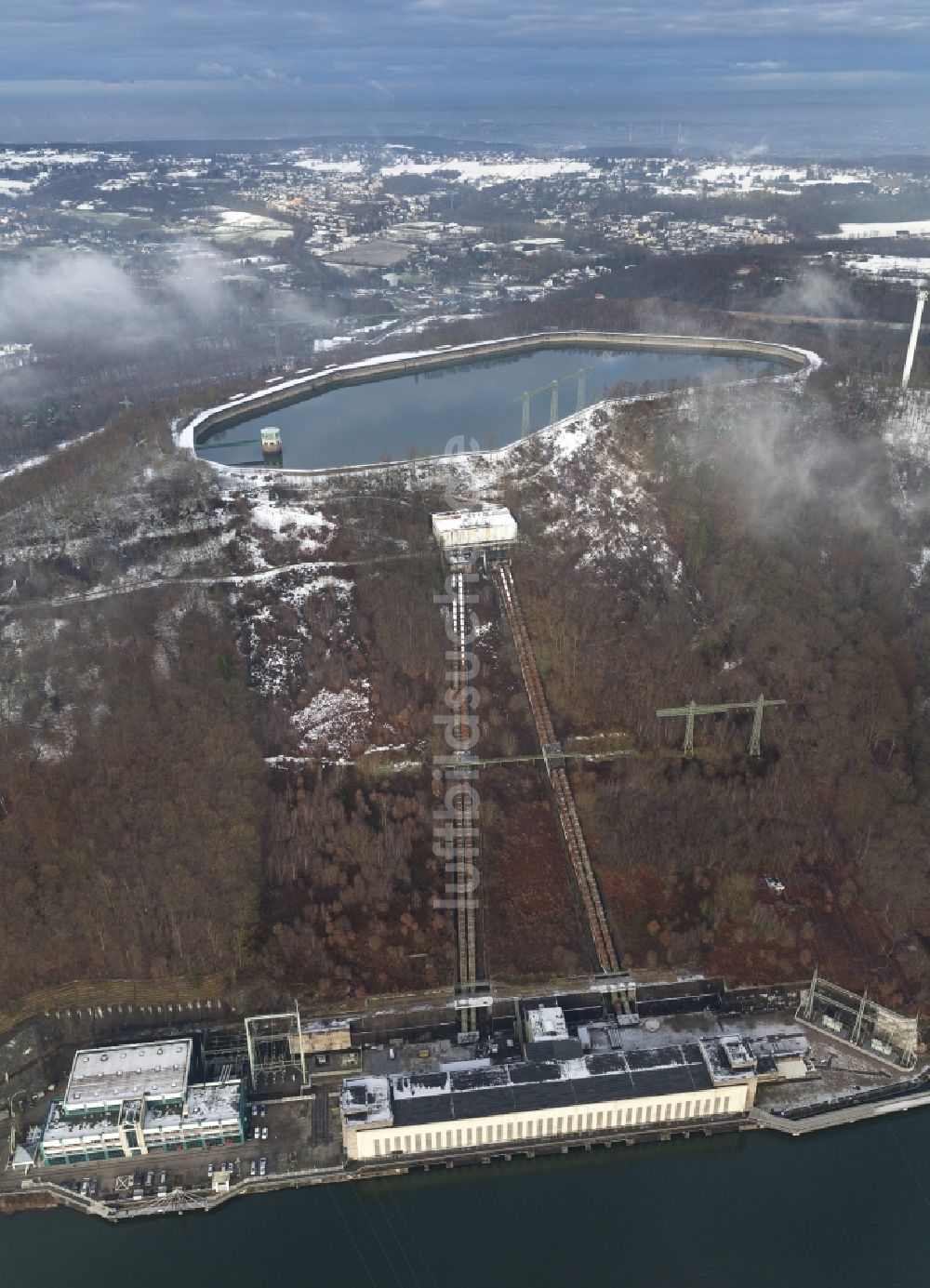 Luftaufnahme Herdecke - Köpchenwerk- Pumpspeicherwerk mit Speicherbecken über dem Hengsteysee in Herdecke im Bundesland Nordrhein-Westfalen