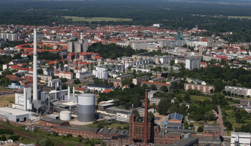 Dessau von oben - Kraftwerksanlagen des Heizkraftwerkes in Dessau im Bundesland Sachsen-Anhalt, Deutschland