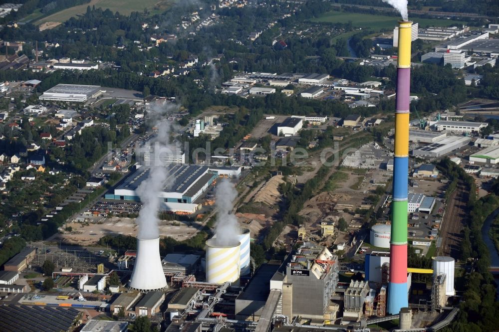 Chemnitz von oben - Kraftwerksanlagen des Heizkraftwerkes Heizkraftwerk Chemnitz in Chemnitz im Bundesland Sachsen