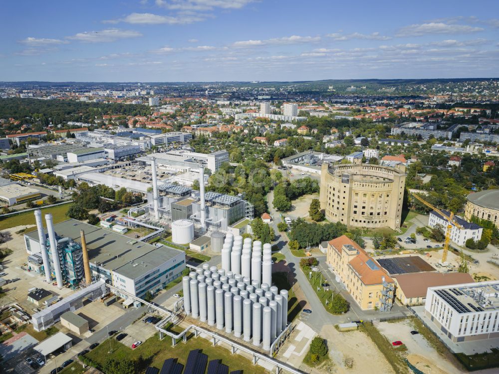 Dresden von oben - Kraftwerksanlagen des Heizkraftwerkes Innovationskraftwerk Dresden-Reick in Dresden im Bundesland Sachsen, Deutschland