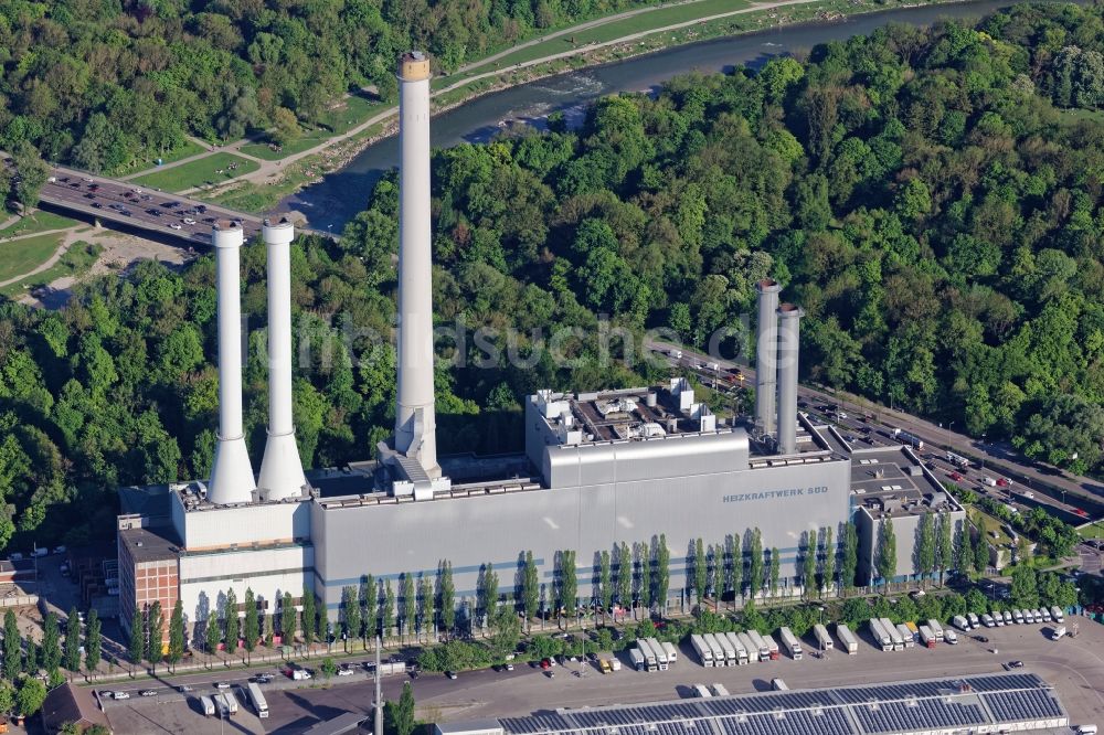 Luftbild München - Kraftwerksanlagen des Heizkraftwerkes Süd an der Schäftlarnstraße in München Sendling im Bundesland Bayern