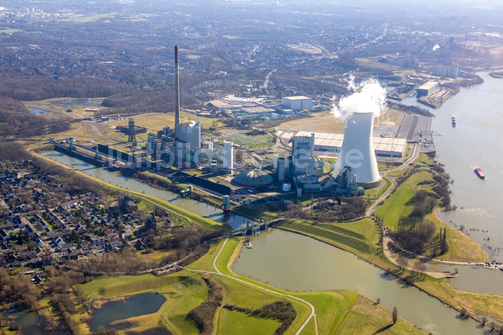 Duisburg aus der Vogelperspektive: Kraftwerksanlagen des Heizkraftwerkes STEAG Heizkraftwerk Walsum in Duisburg im Bundesland Nordrhein-Westfalen, Deutschland