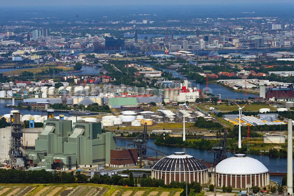 Hamburg aus der Vogelperspektive: Kraftwerksanlagen des Heizkraftwerkes Vattenfall Tiefstack in Hamburg Moorburg, Deutschland