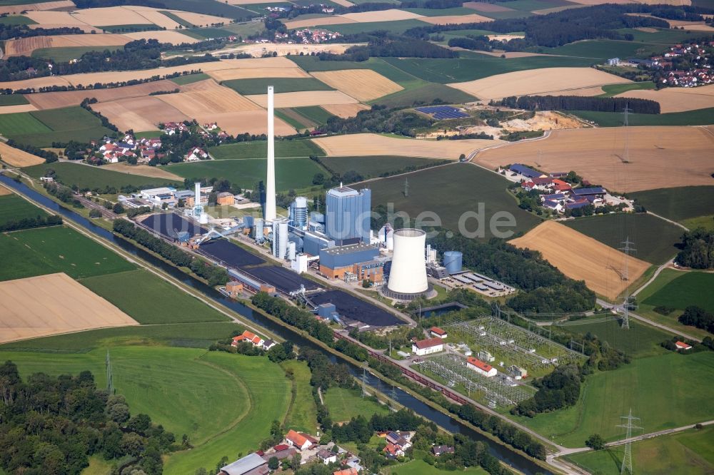 Zolling von oben - Kraftwerksanlagen des Heizkraftwerkes Zolling Leininger im Ortsteil Anglberg in Zolling im Bundesland Bayern, Deutschland