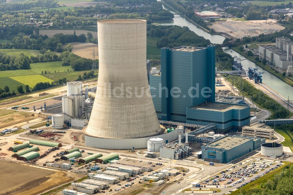 Datteln aus der Vogelperspektive: Kraftwerksanlagen des Kohle- Heizkraftwerkes Datteln 4 Uniper Kraftwerk in Datteln im Bundesland Nordrhein-Westfalen, Deutschland