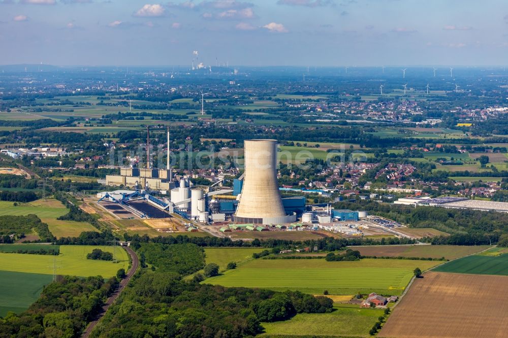 Datteln aus der Vogelperspektive: Kraftwerksanlagen des Kohle- Heizkraftwerkes Datteln 4 Uniper Kraftwerk in Datteln im Bundesland Nordrhein-Westfalen, Deutschland